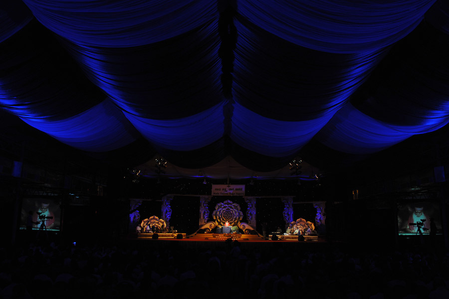 Concert stage — blue tent venue, wide view